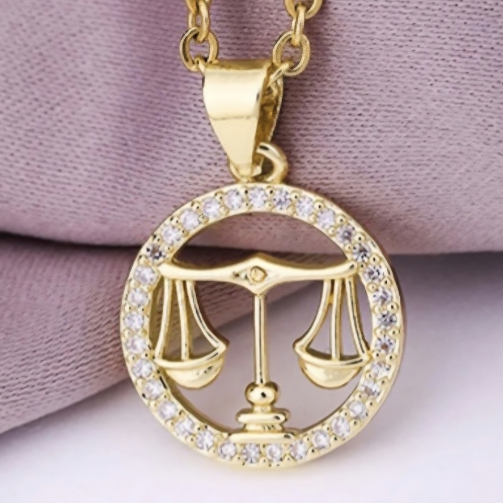 Oct Libra Zodiac Necklace Inlaid Zircon Gold Plated Stainless Steel